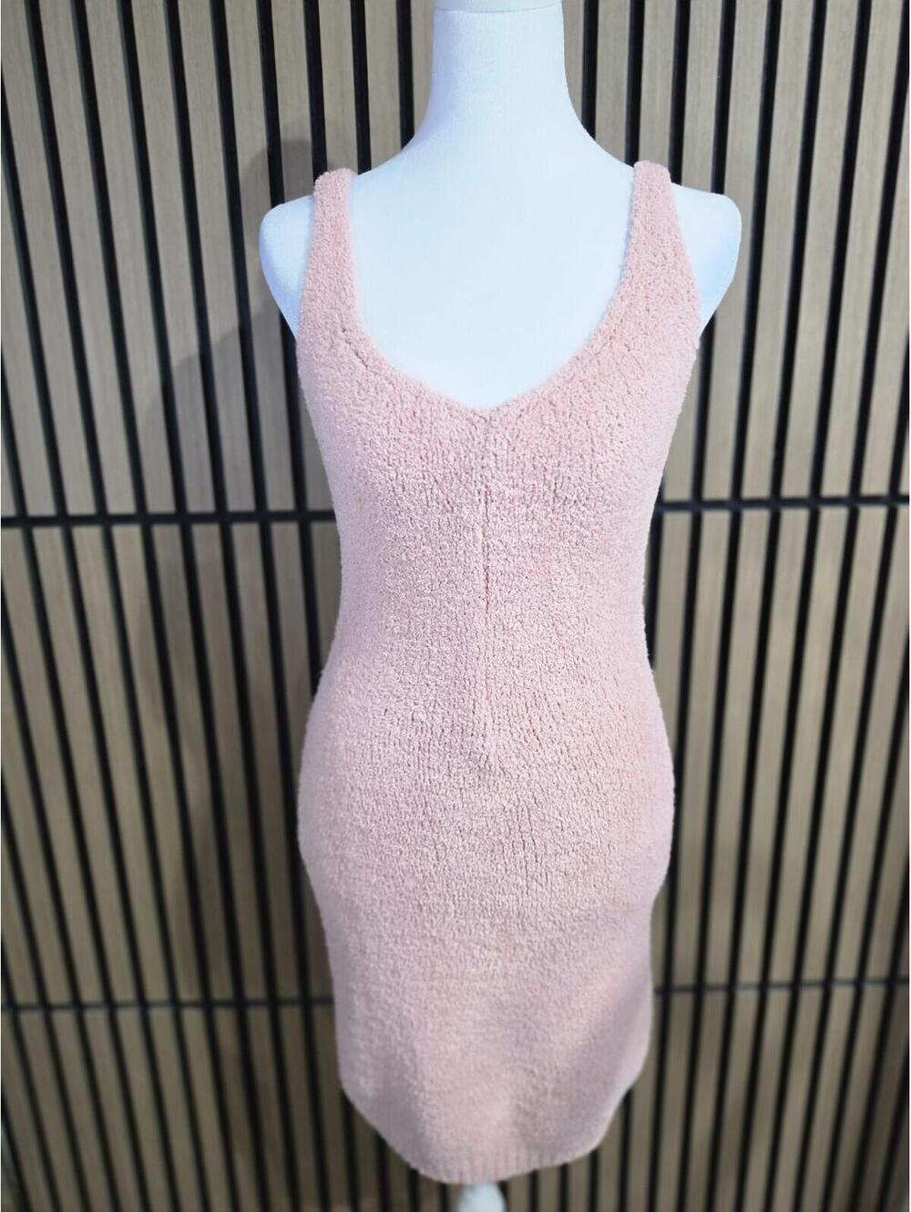 Pink Solid Knit 2-Piece Set Women Scoop Neck Dress & Long Sleeve Cardigan - Picture 5 of 6